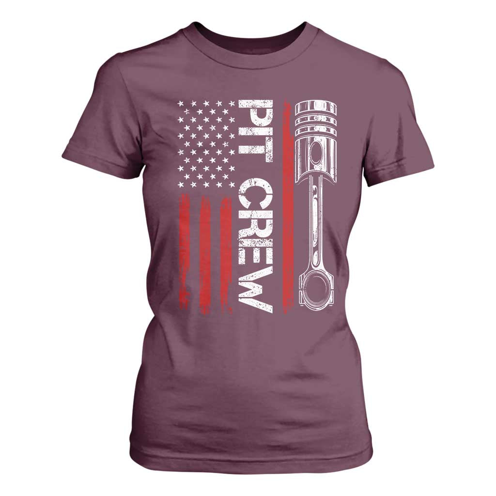 Pit Crew T Shirt For Women Racing Race Car American Flag TS10 Maroon Print Your Wear