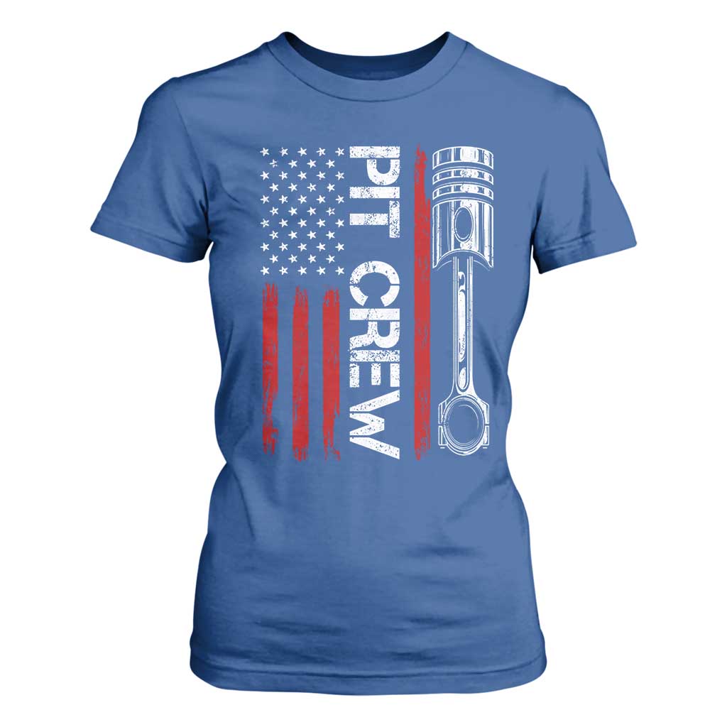 Pit Crew T Shirt For Women Racing Race Car American Flag TS10 Royal Blue Print Your Wear