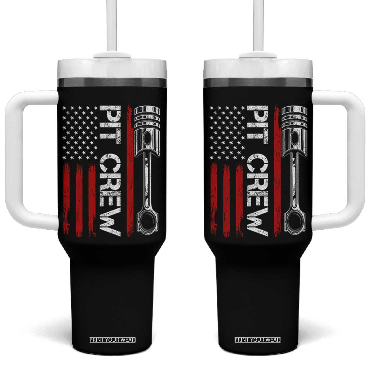 Pit Crew Tumbler With Handle Racing Race Car American Flag TS10 One Size: 40 oz Black Print Your Wear