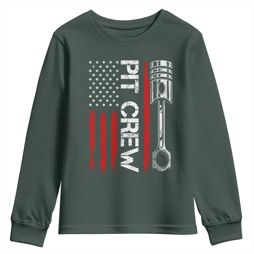Pit Crew Youth Sweatshirt Racing Race Car American Flag TS10 Dark Forest Green Print Your Wear