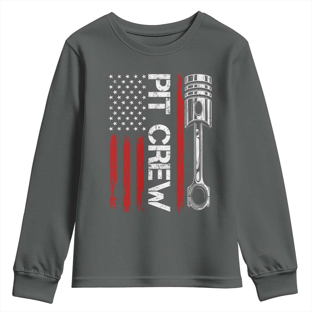 Pit Crew Youth Sweatshirt Racing Race Car American Flag TS10 Dark Heather Print Your Wear