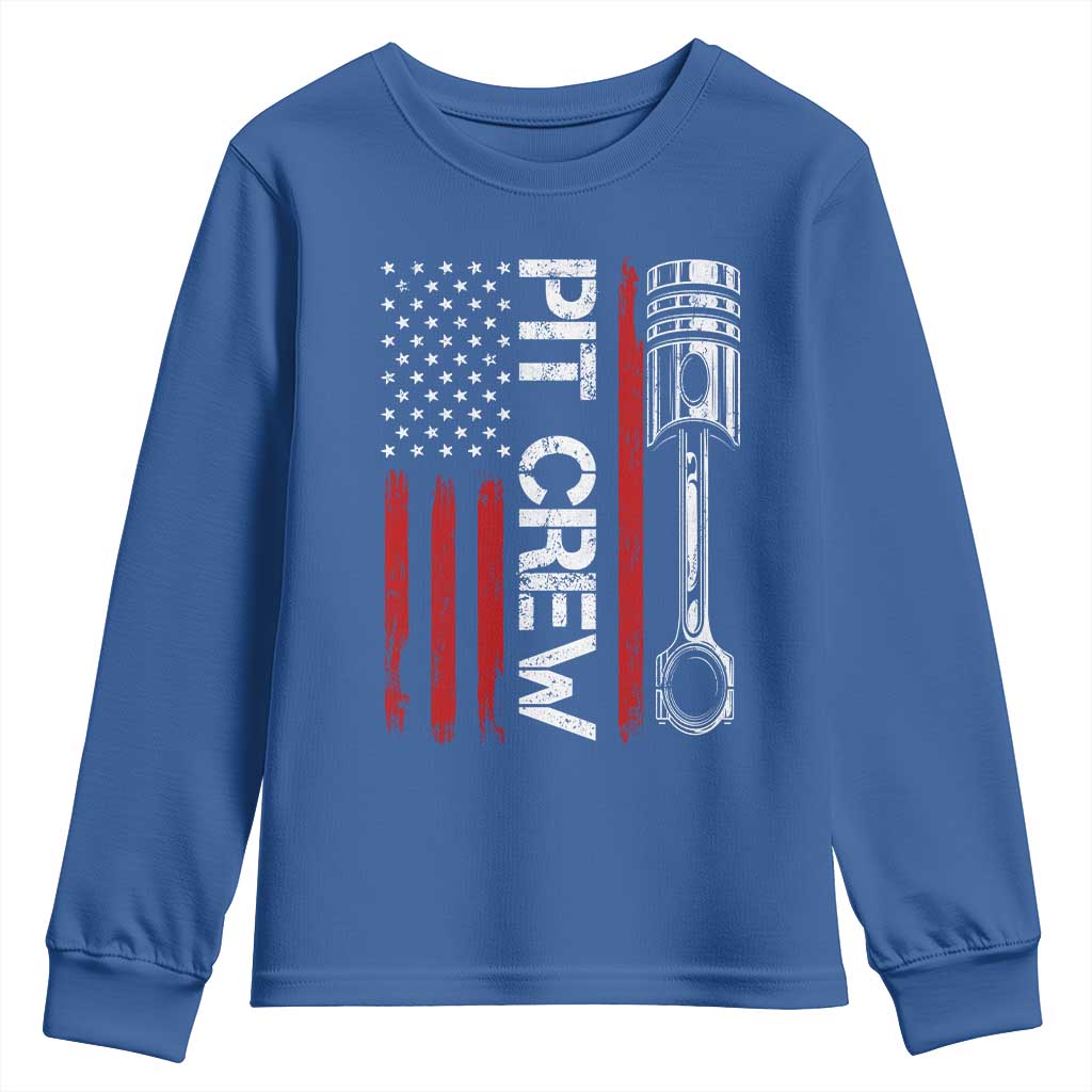 Pit Crew Youth Sweatshirt Racing Race Car American Flag TS10 Royal Blue Print Your Wear