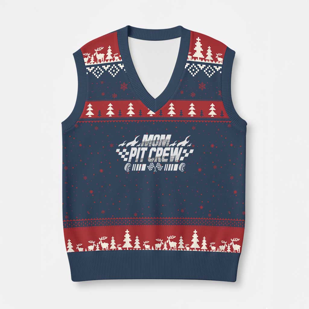 Mom Pit Crew V-Neck Knit Sweater Vest Race Car Family Racing Birthday Hosting Parties TS10 Navy Red Print Your Wear