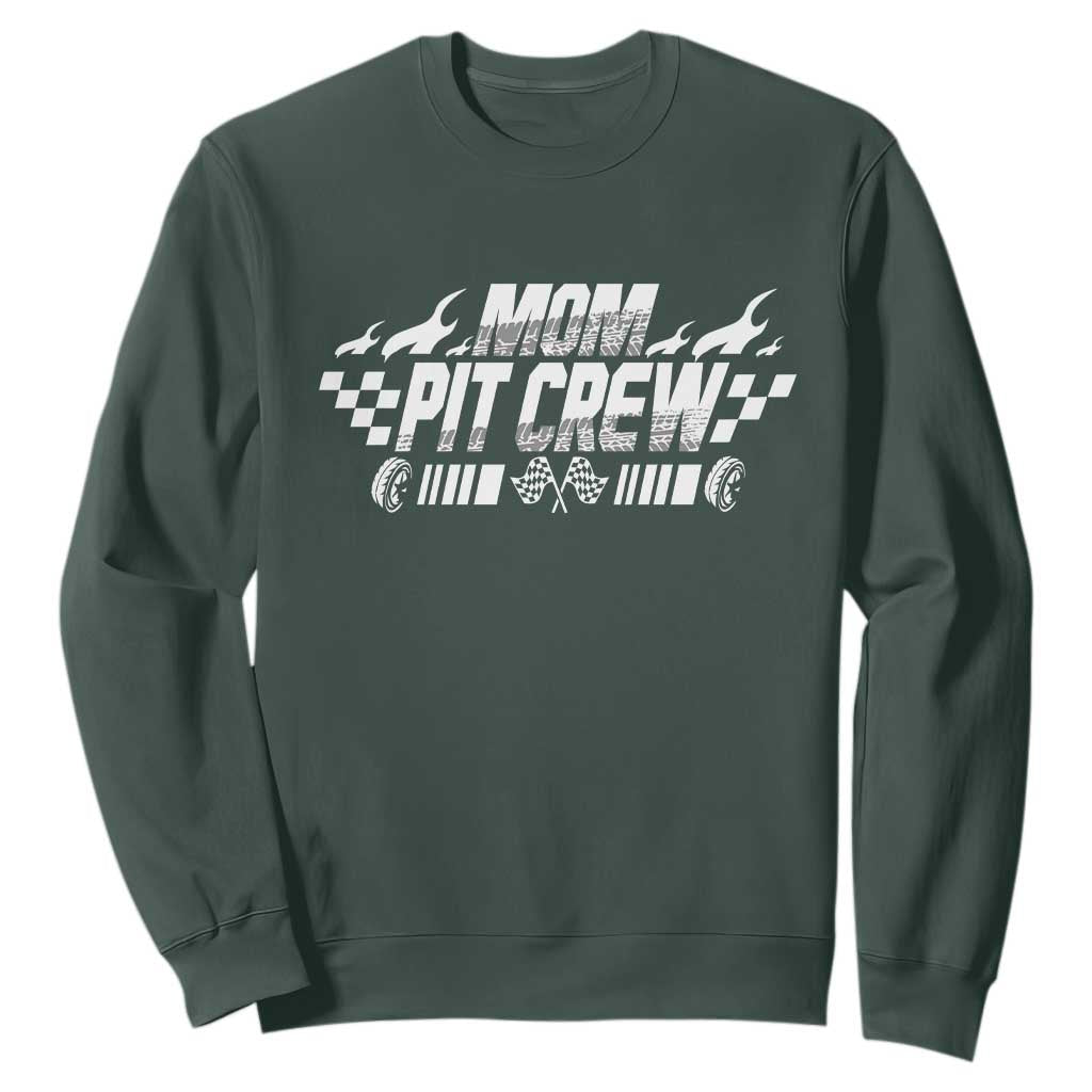 Mom Pit Crew Sweatshirt Race Car Family Racing Birthday Hosting Parties TS10 Dark Forest Green Print Your Wear