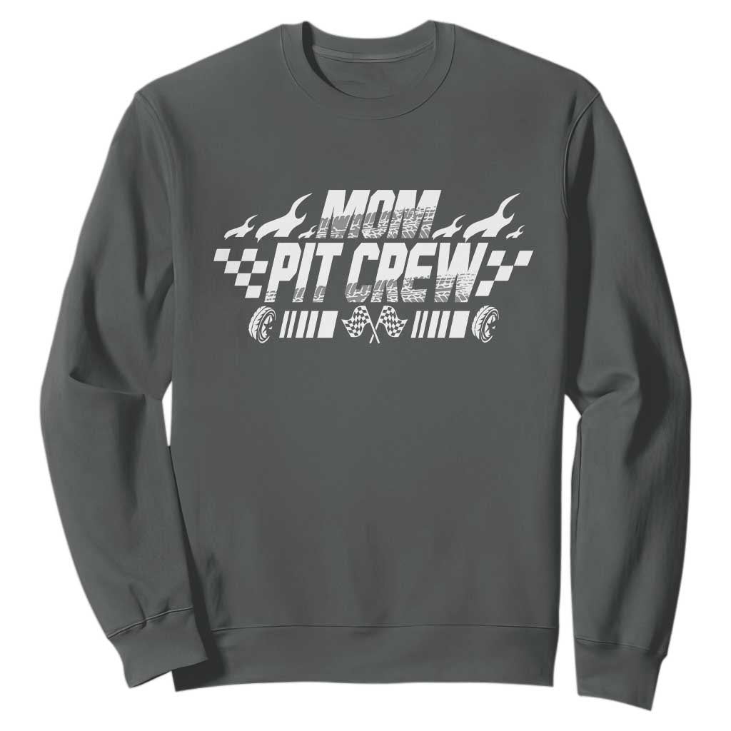 Mom Pit Crew Sweatshirt Race Car Family Racing Birthday Hosting Parties TS10 Dark Heather Print Your Wear