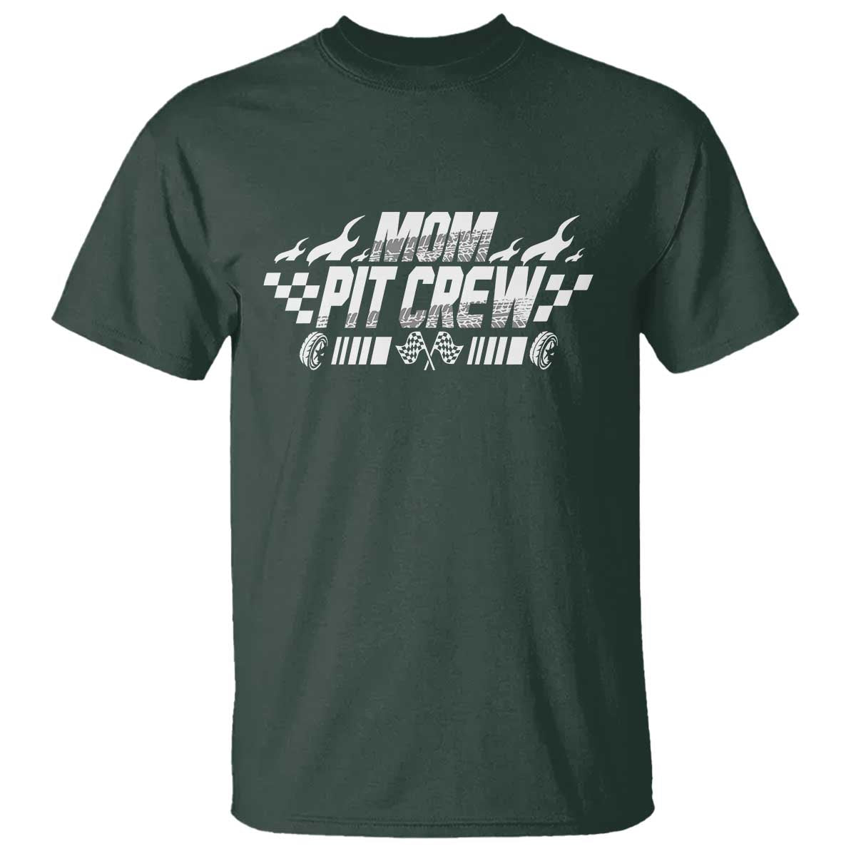 Mom Pit Crew T Shirt Race Car Family Racing Birthday Hosting Parties TS10 Dark Forest Green Print Your Wear