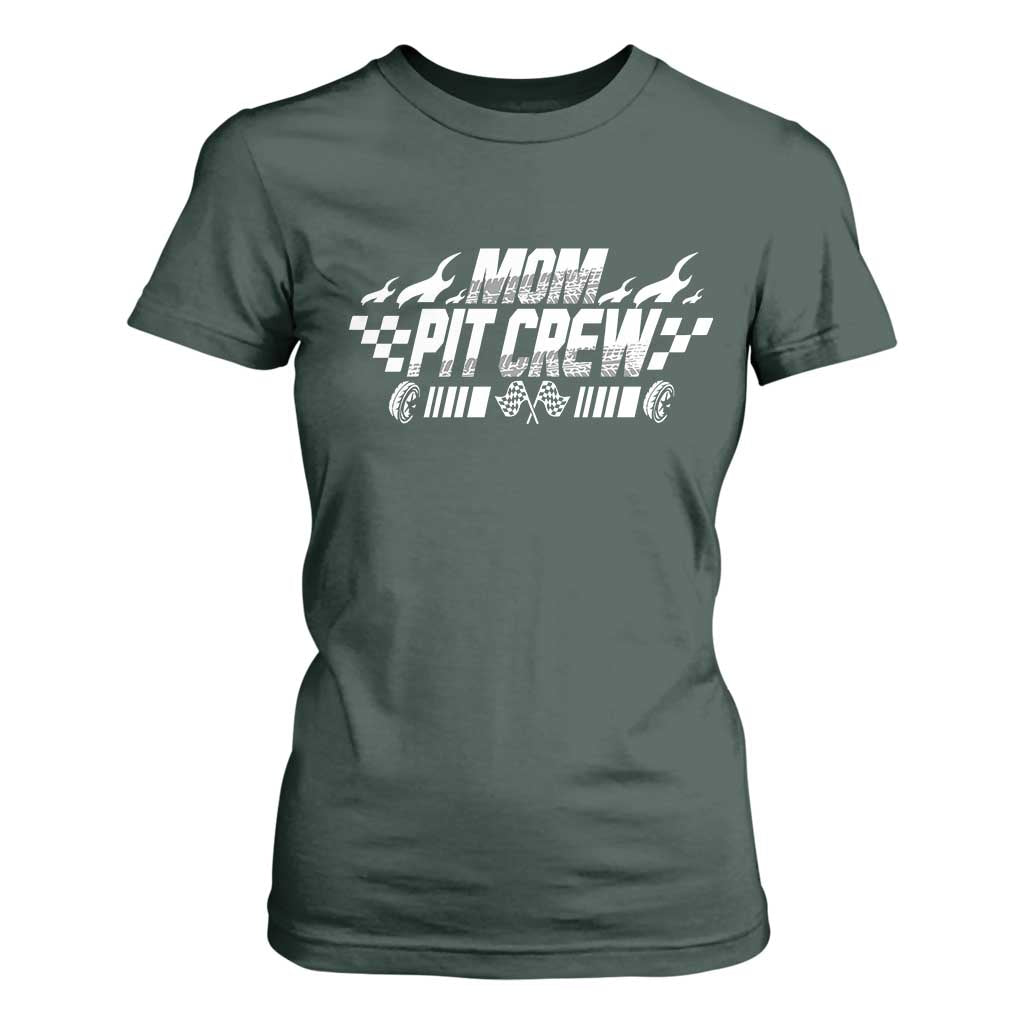 Mom Pit Crew T Shirt For Women Race Car Family Racing Birthday Hosting Parties TS10 Dark Forest Green Print Your Wear