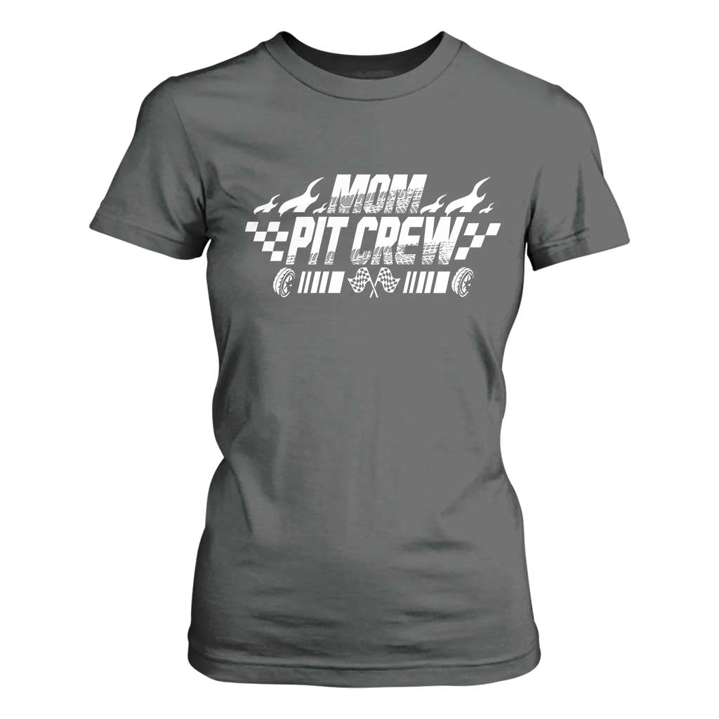 Mom Pit Crew T Shirt For Women Race Car Family Racing Birthday Hosting Parties TS10 Dark Heather Print Your Wear