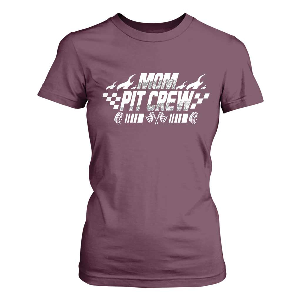 Mom Pit Crew T Shirt For Women Race Car Family Racing Birthday Hosting Parties TS10 Maroon Print Your Wear
