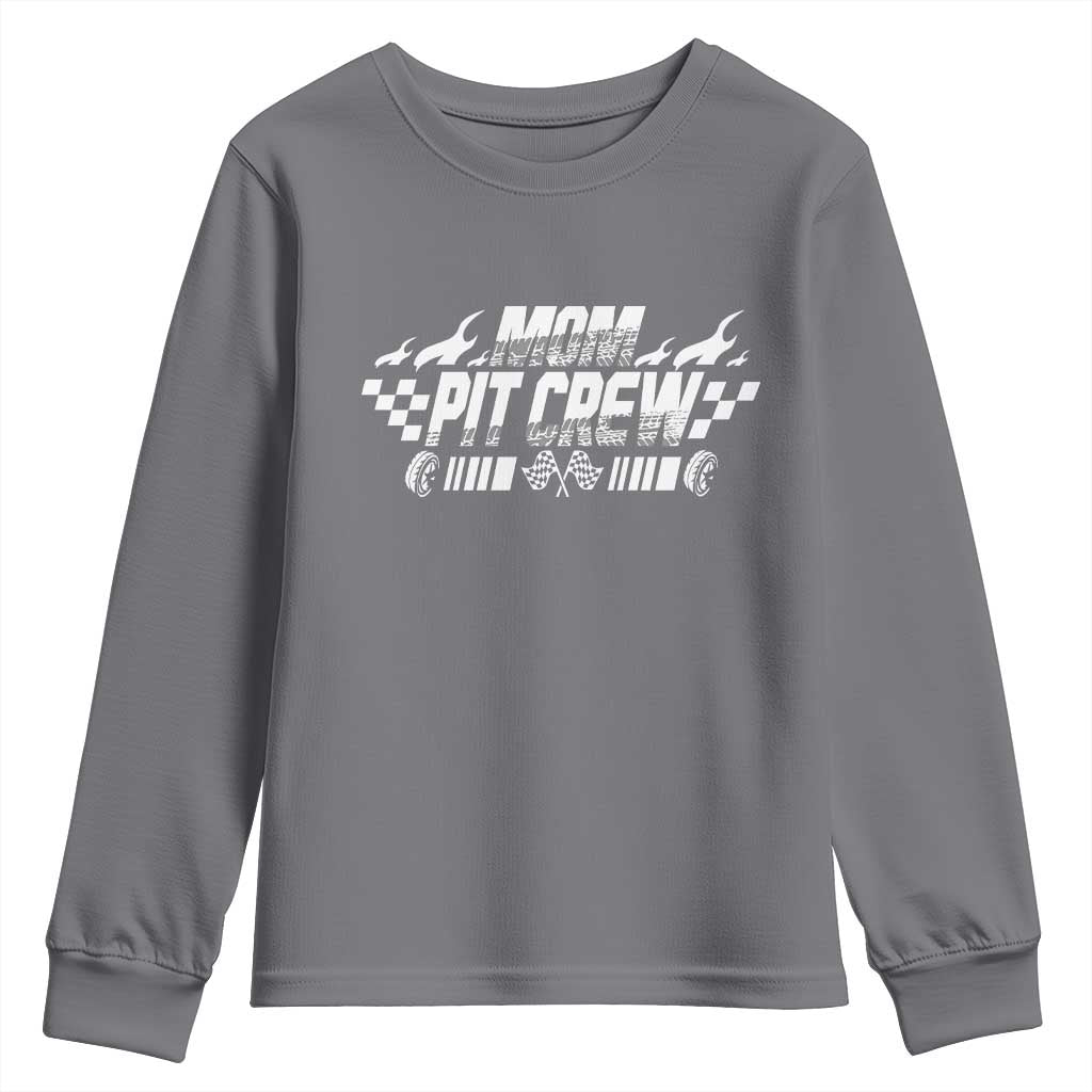 Mom Pit Crew Youth Sweatshirt Race Car Family Racing Birthday Hosting Parties TS10 Charcoal Print Your Wear