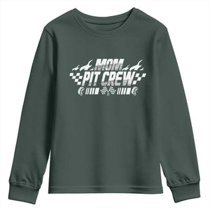 Mom Pit Crew Youth Sweatshirt Race Car Family Racing Birthday Hosting Parties TS10 Dark Forest Green Print Your Wear