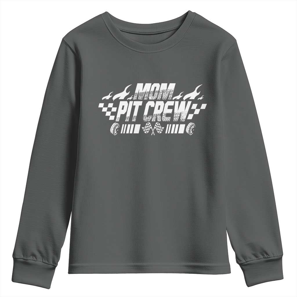 Mom Pit Crew Youth Sweatshirt Race Car Family Racing Birthday Hosting Parties TS10 Dark Heather Print Your Wear