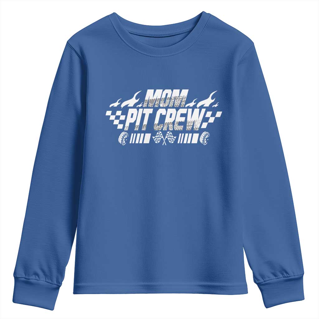 Mom Pit Crew Youth Sweatshirt Race Car Family Racing Birthday Hosting Parties TS10 Royal Blue Print Your Wear