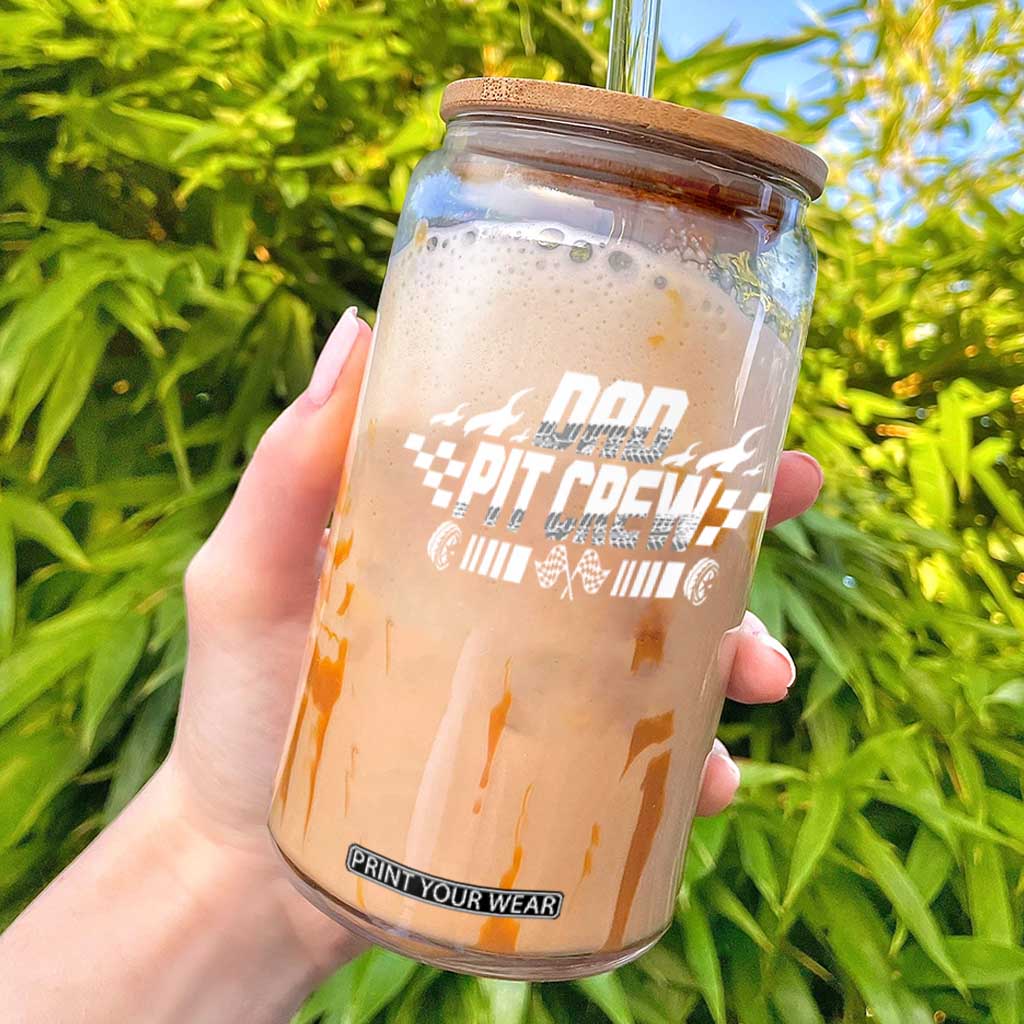 Dad Pit Crew Glass Can Race Car Family Racing Birthday Hosting Parties TS10 Black Print Your Wear