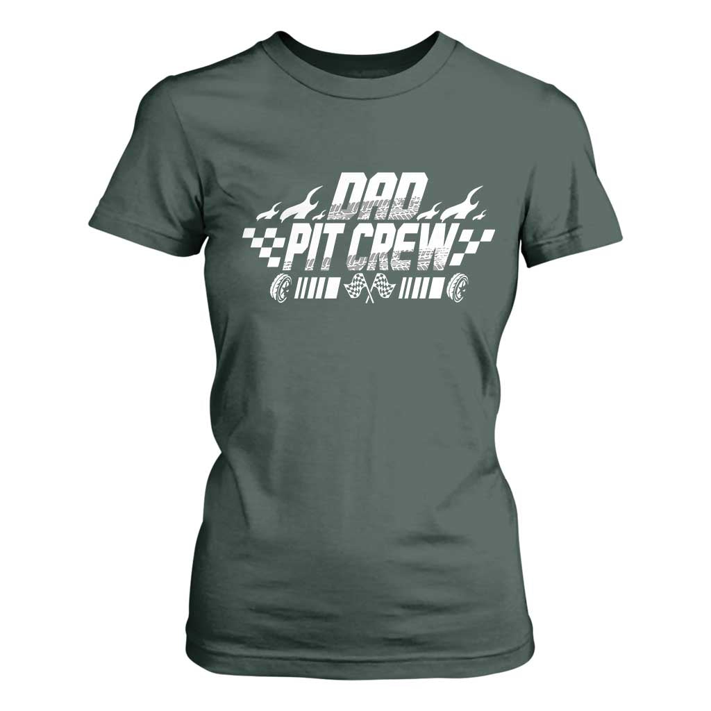 Dad Pit Crew T Shirt For Women Race Car Family Racing Birthday Hosting Parties TS10 Dark Forest Green Print Your Wear