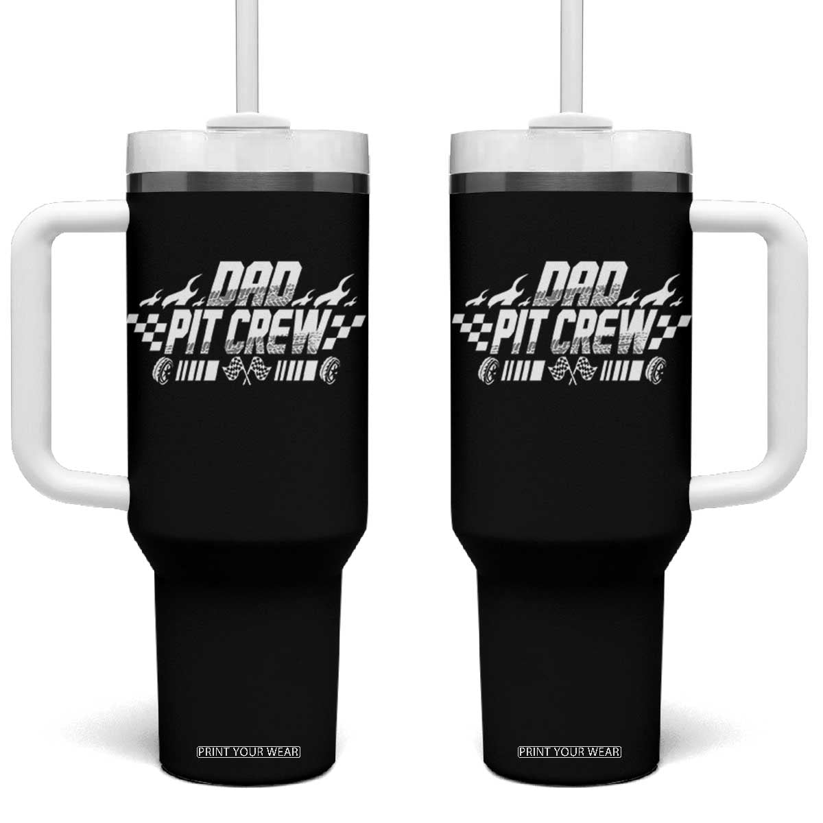 Dad Pit Crew Tumbler With Handle Race Car Family Racing Birthday Hosting Parties TS10 One Size: 40 oz Black Print Your Wear