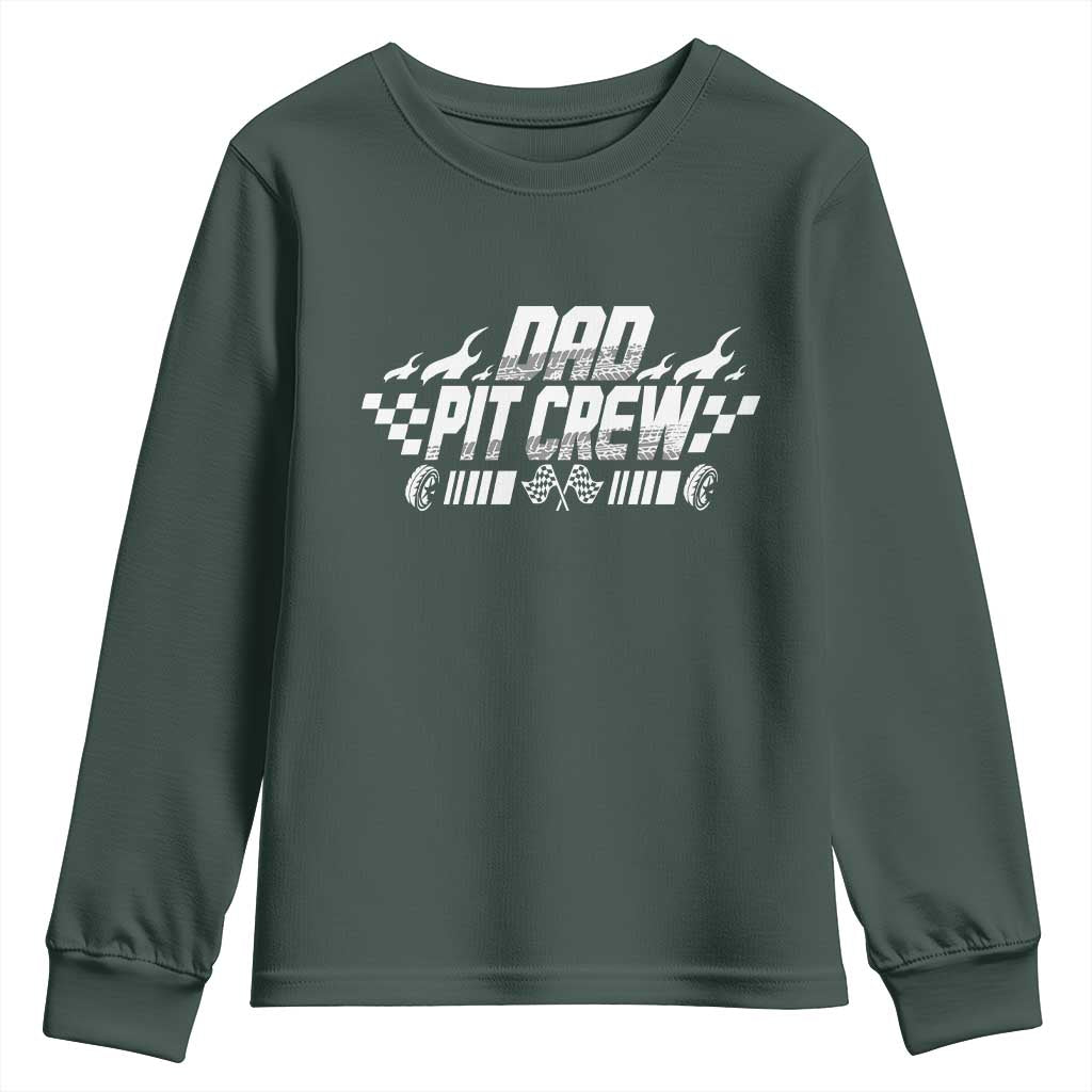 Dad Pit Crew Youth Sweatshirt Race Car Family Racing Birthday Hosting Parties TS10 Dark Forest Green Print Your Wear