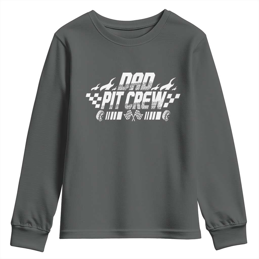 Dad Pit Crew Youth Sweatshirt Race Car Family Racing Birthday Hosting Parties TS10 Dark Heather Print Your Wear