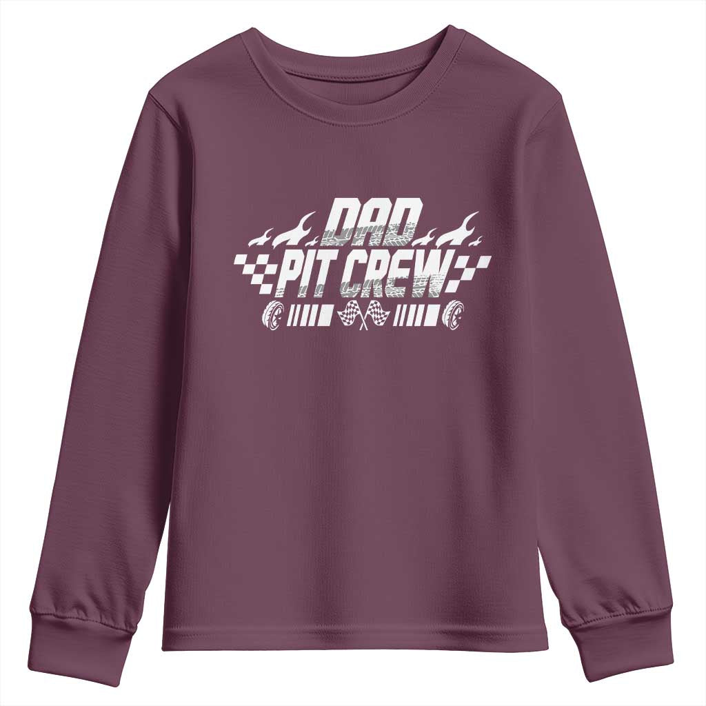 Dad Pit Crew Youth Sweatshirt Race Car Family Racing Birthday Hosting Parties TS10 Maroon Print Your Wear