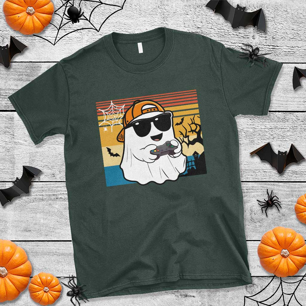 Halloween Boys Kids Ghost Gamer Scary Costume Gaming Men T Shirt Retro Funny Halloween TS10 Dark Forest Green Print Your Wear