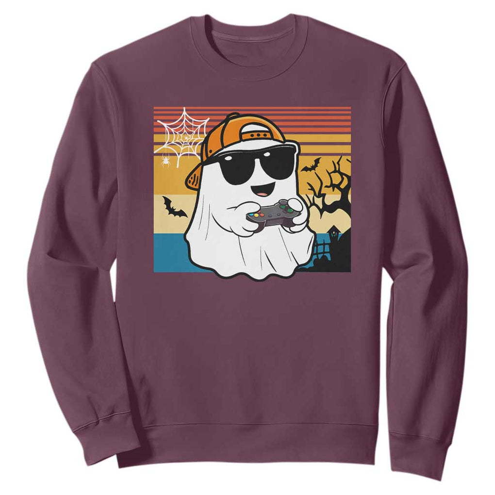 Halloween Boys Kids Ghost Gamer Scary Costume Gaming Men Sweatshirt Retro Funny Halloween TS10 Maroon Print Your Wear