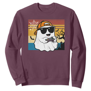 Halloween Boys Kids Ghost Gamer Scary Costume Gaming Men Sweatshirt Retro Funny Halloween TS10 Maroon Print Your Wear