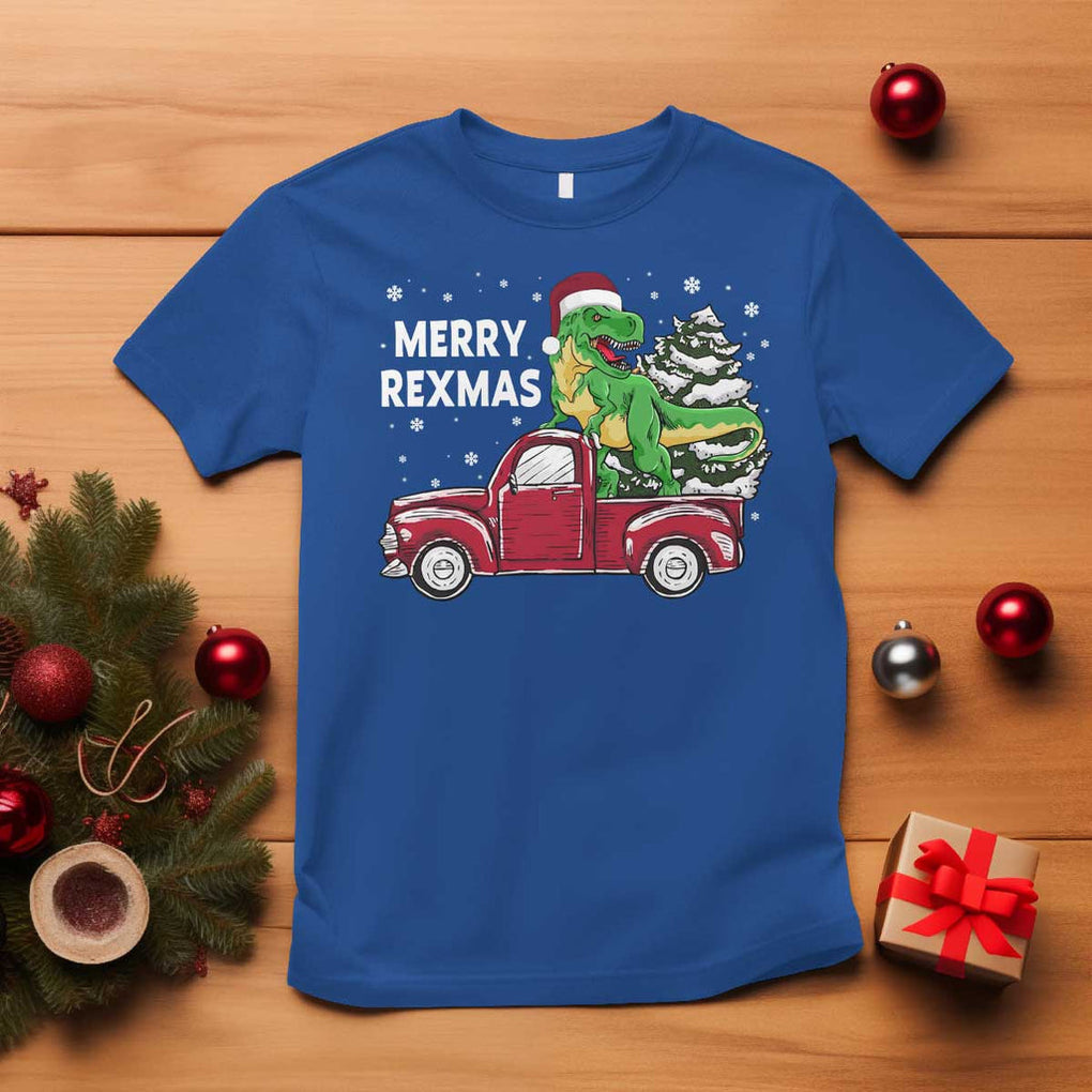 Dinosaur Christmas Tree T Shirt Merry Rexmas Xmas Pet Dino Trex Red Truck Family TS10 Royal Blue Print Your Wear