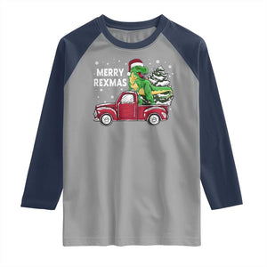 Dinosaur Christmas Tree Raglan Shirt Merry Rexmas Xmas Pet Dino Trex Red Truck Family TS10 Sport Gray Navy Print Your Wear