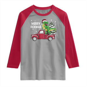Dinosaur Christmas Tree Raglan Shirt Merry Rexmas Xmas Pet Dino Trex Red Truck Family TS10 Sport Gray Red Print Your Wear