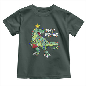 Dinosaur Christmas Tree Rex Baby Shirt Merry Rex-Mas Xmas Pet Dino Trex Xmas Lights TS10 Dark Forest Green Print Your Wear