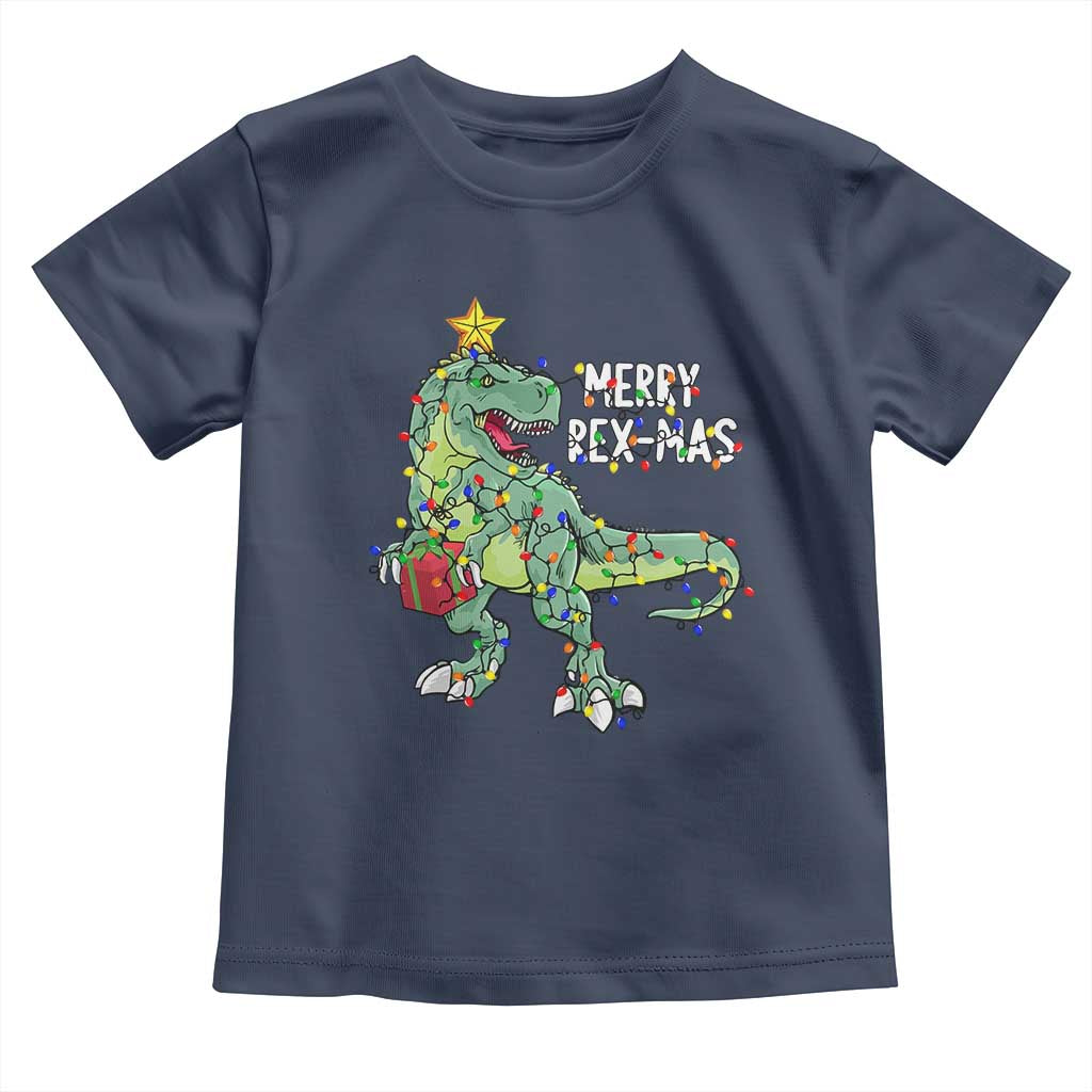 Dinosaur Christmas Tree Rex Baby Shirt Merry Rex-Mas Xmas Pet Dino Trex Xmas Lights TS10 Navy Print Your Wear