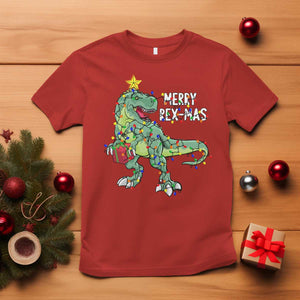 Dinosaur Christmas Tree Rex T Shirt Merry Rex-Mas Xmas Pet Dino Trex Xmas Lights TS10 Red Print Your Wear