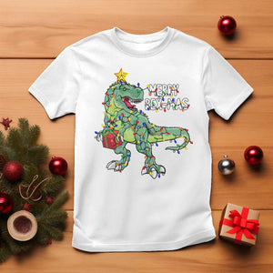 Dinosaur Christmas Tree Rex T Shirt Merry Rex-Mas Xmas Pet Dino Trex Xmas Lights TS10 White Print Your Wear
