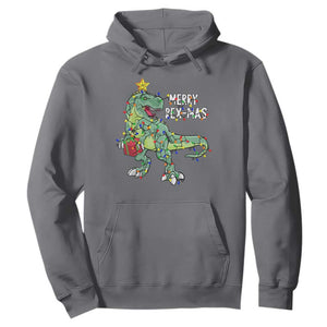 Dinosaur Christmas Tree Rex Hoodie Merry Rex-Mas Xmas Pet Dino Trex Xmas Lights TS10 Charcoal Print Your Wear