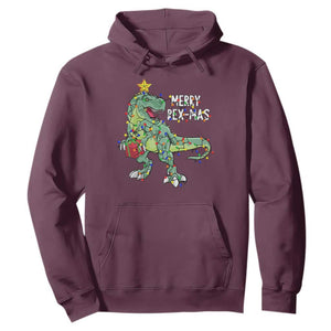Dinosaur Christmas Tree Rex Hoodie Merry Rex-Mas Xmas Pet Dino Trex Xmas Lights TS10 Maroon Print Your Wear