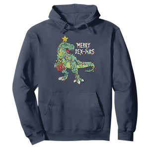 Dinosaur Christmas Tree Rex Hoodie Merry Rex-Mas Xmas Pet Dino Trex Xmas Lights TS10 Navy Print Your Wear