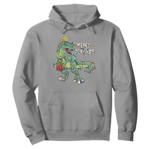 Dinosaur Christmas Tree Rex Hoodie Merry Rex-Mas Xmas Pet Dino Trex Xmas Lights TS10 Sport Gray Print Your Wear