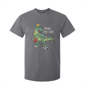 Dinosaur Christmas Tree Rex T Shirt For Kid Merry Rex-Mas Xmas Pet Dino Trex Xmas Lights TS10 Charcoal Print Your Wear