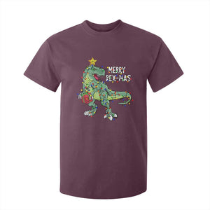 Dinosaur Christmas Tree Rex T Shirt For Kid Merry Rex-Mas Xmas Pet Dino Trex Xmas Lights TS10 Maroon Print Your Wear