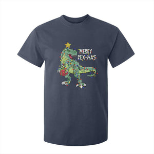 Dinosaur Christmas Tree Rex T Shirt For Kid Merry Rex-Mas Xmas Pet Dino Trex Xmas Lights TS10 Navy Print Your Wear