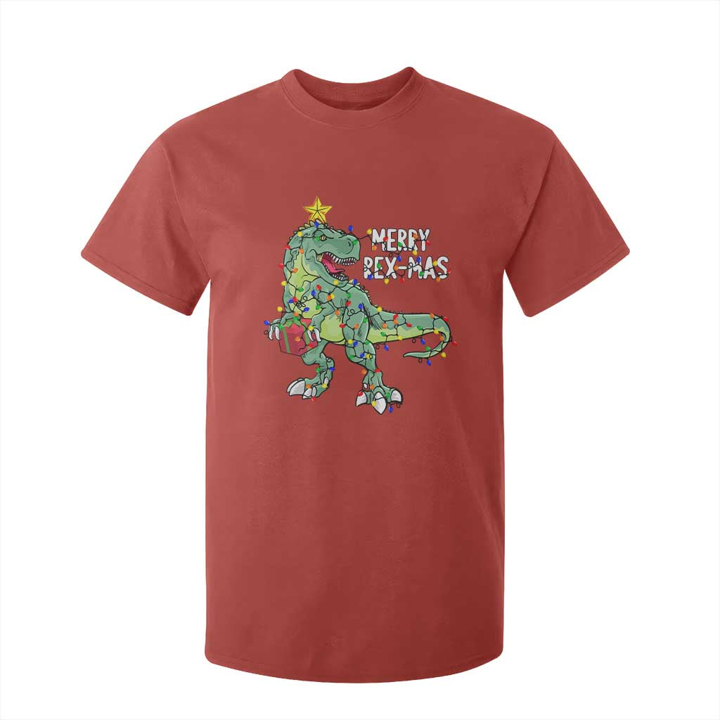 Dinosaur Christmas Tree Rex T Shirt For Kid Merry Rex-Mas Xmas Pet Dino Trex Xmas Lights TS10 Red Print Your Wear