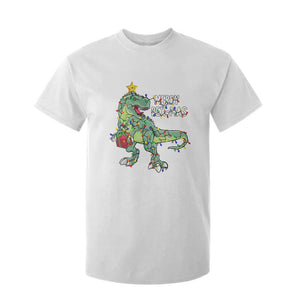 Dinosaur Christmas Tree Rex T Shirt For Kid Merry Rex-Mas Xmas Pet Dino Trex Xmas Lights TS10 White Print Your Wear