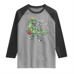 Dinosaur Christmas Tree Rex Raglan Shirt Merry Rex-Mas Xmas Pet Dino Trex Xmas Lights TS10 Sport Gray Black Print Your Wear
