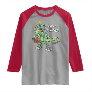 Dinosaur Christmas Tree Rex Raglan Shirt Merry Rex-Mas Xmas Pet Dino Trex Xmas Lights TS10 Sport Gray Red Print Your Wear