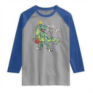 Dinosaur Christmas Tree Rex Raglan Shirt Merry Rex-Mas Xmas Pet Dino Trex Xmas Lights TS10 Sport Gray Royal Print Your Wear