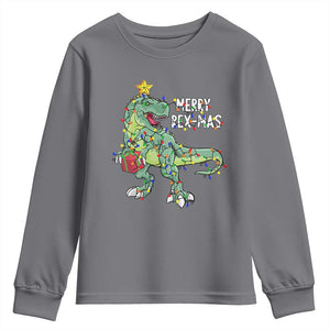 Dinosaur Christmas Tree Rex Youth Sweatshirt Merry Rex-Mas Xmas Pet Dino Trex Xmas Lights TS10 Charcoal Print Your Wear