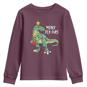 Dinosaur Christmas Tree Rex Youth Sweatshirt Merry Rex-Mas Xmas Pet Dino Trex Xmas Lights TS10 Maroon Print Your Wear