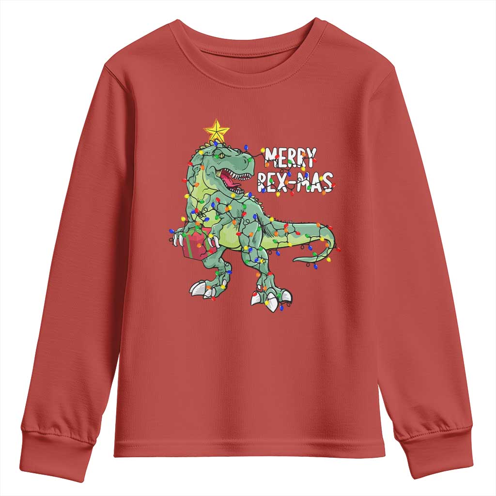 Dinosaur Christmas Tree Rex Youth Sweatshirt Merry Rex-Mas Xmas Pet Dino Trex Xmas Lights TS10 Red Print Your Wear