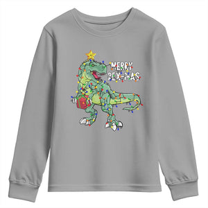Dinosaur Christmas Tree Rex Youth Sweatshirt Merry Rex-Mas Xmas Pet Dino Trex Xmas Lights TS10 Sport Gray Print Your Wear