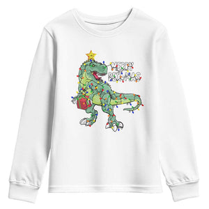 Dinosaur Christmas Tree Rex Youth Sweatshirt Merry Rex-Mas Xmas Pet Dino Trex Xmas Lights TS10 White Print Your Wear